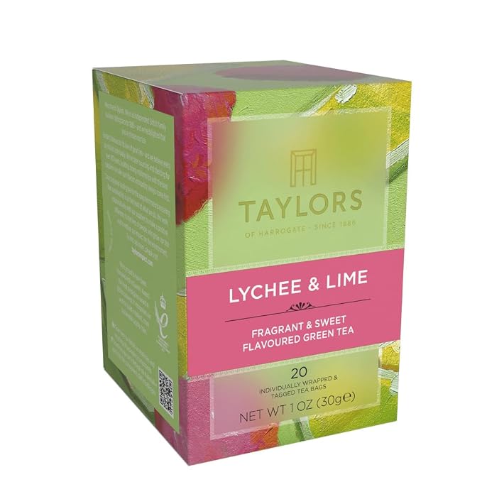 Taylors of Harrogate Lychee & Lime, Green Tea, Individually Wrapped Bags, 20 Count (Pack of 6), Uplifting, Zesty & Lively, Caffeinated, Enjoy Hot or Iced, 120 Teabags Total