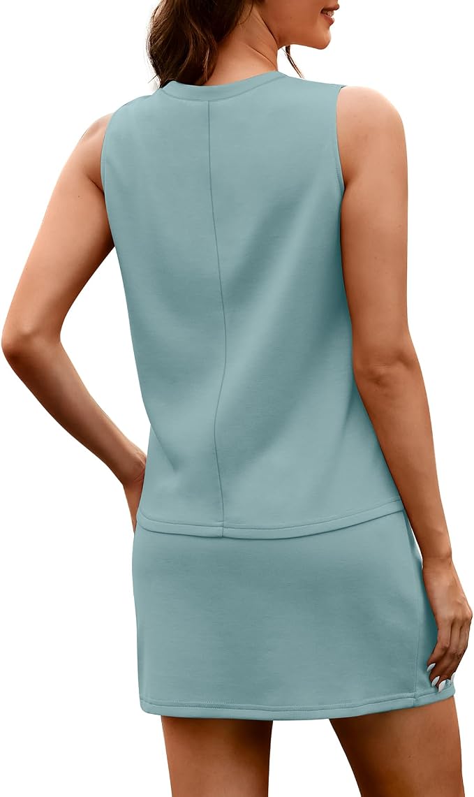 WIHOLL Two Piece Skirt Sets for Women Summer Vacation Outfits Tennis Skirt Crew Neck Top Versatile Lounge Sets