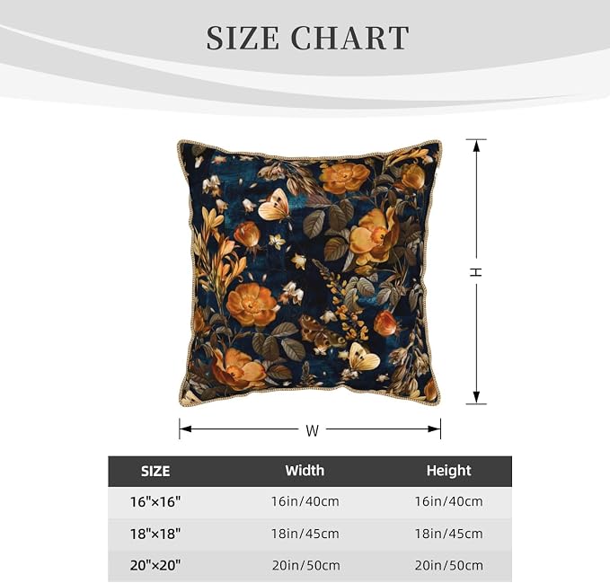 Vintage Floral Velvet Pillow Covers 18x18 Inch Blue Brown Leaf Flowers Throw Pillows for Couch Farmhouse Cushion Covers Pillowcase Butterfly Plant Leaves Pillow Cases for Sofa Bed Outdoor Decor