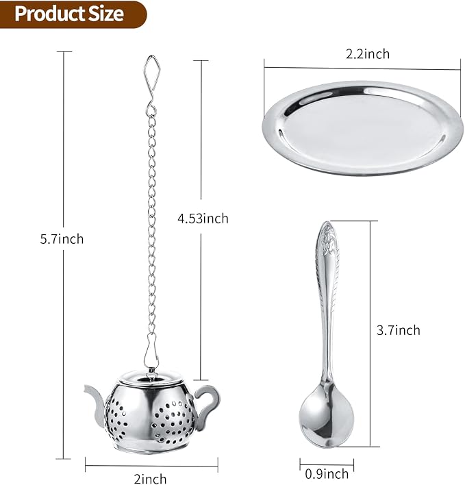 2-Pack Premium Tea Infusers with Spoon – 304 Stainless Steel Loose Leaf Tea Strainer & Steeper – Cute Teapot Design for a Thoughtful Brewing Journey