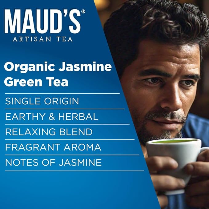 Maud's Organic Jasmine Green Tea Pods, 48 ct, Single Serve Tea Pods – 100% Gourmet Blended Tea Leaves, Compatible with Keurig K Cups Maker