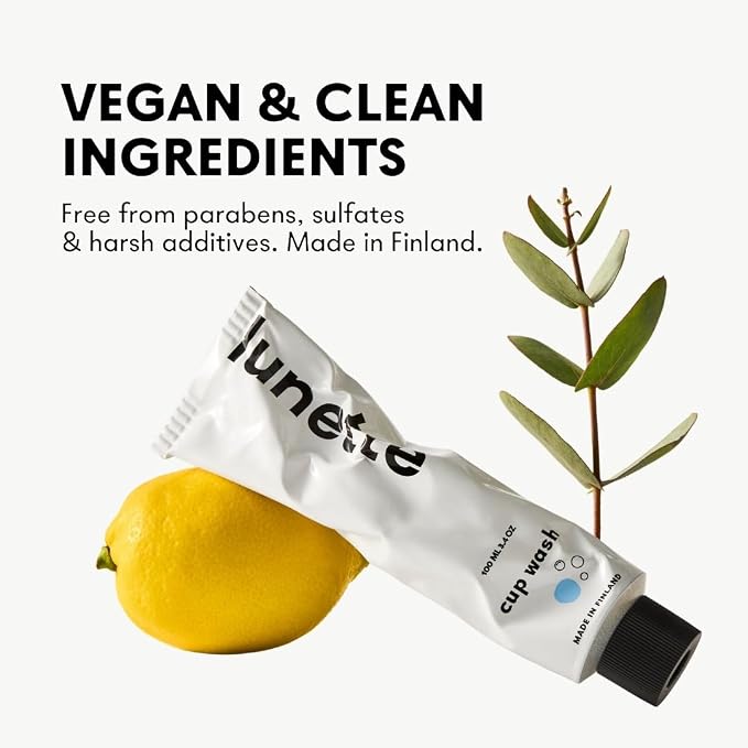 Lunette Menstrual Cup Wash – pH‑Balanced Cup & Disc Cleanser - 100 ml | Silicone‑Safe, Vegan, Lemon & Eucalyptus, Removes Cup Residue, Travel‑friendly, Made in Finland