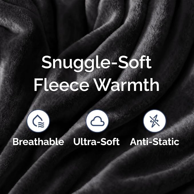 Fleece Blanket Kids Size - Ultra-Soft Warm Flannel Fleece Blanket - Black | Soft, Warm, Outdoor Picnic Blanket for Camping, Travel, Lightweight, Cozy, Anti-Static, Home Decor Gifts for Men & Women