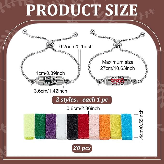 WEBEEDY 2 Pcs Essential Oil Diffuser Bracelet with 20 Refill Pads Silver Adjustable Aromatherapy Scent Bracelet Perfume Bracelets for Women Yoga Meditation Relaxation Anniversary Birthday Gift