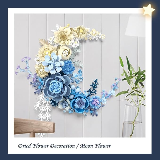 Blue Moon Flower Building Set, Botanical Collection Crescent-Shaped Artificial Flowers Building Blocks Kit Compatible with Lego for Adults or Kids Home Décor Wall Art Decoration