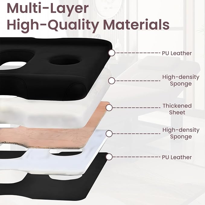 Professional Stationary Massage Table with Backrest, Adjustable Thick Foam Spa Massage Beds,Metal Frame PU Leather 27.55'' Wide 72.83'' Long Heavy Duty Bed for Massages, Hairdressing, Spas(Black)