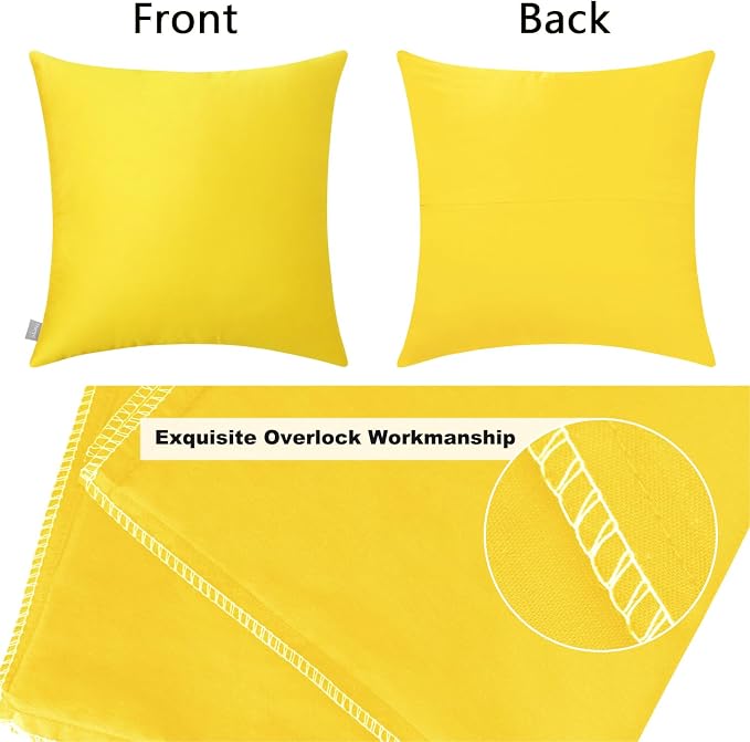 4-Pack 100% Cotton Comfortable Solid Decorative Throw Pillow Case,Thmyo Square Cushion Cover Pillowcase Sublimation Blank Pillow Covers DIY Throw Pillowcase for Sofa(16x16 inch/ 40x40cm,Lemon Yellow)