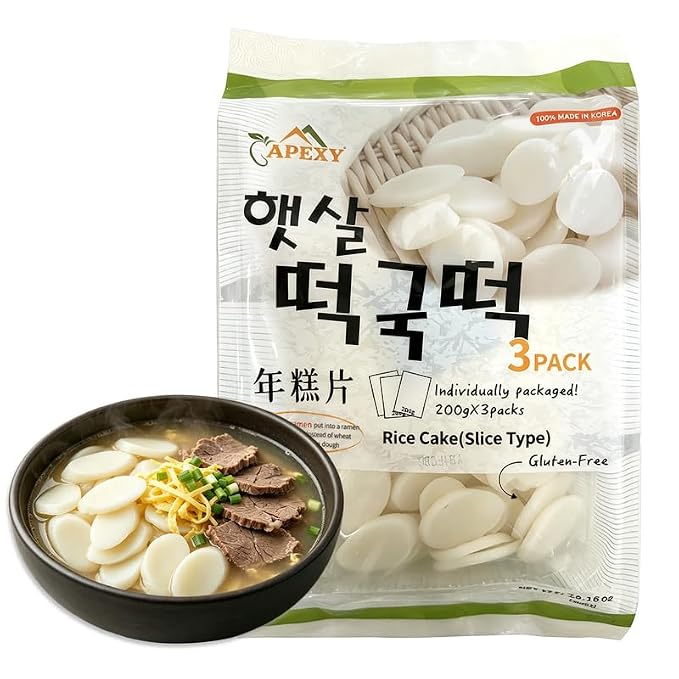 APEXY Sliced Korean Rice Cakes for Tteokguk Soup, Authentic Chewy Oval Rice Cake Slices, Gluten Free Korean Rice Cakes for Hot Pot, Stir Fry & Asian Cooking, 21 oz Pack of 1