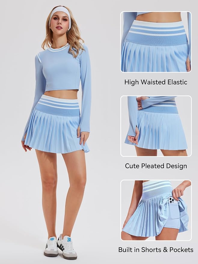 Two Piece Tennis Skirt Set for Women High Waisted Pleated Athletic Golf Skirt Sets Women 2 Piece Outfits with Pockets