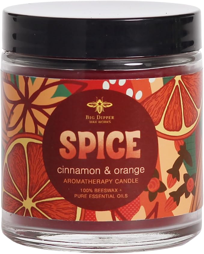 Big Dipper Wax Works Holiday Apothecary Glass Candle Set – Mint, Pine & Spice Scents – 100% Pure Beeswax Aromatherapy 3-Pack (Peppermint Birch, Spruce Fir, Cinnamon Orange Clove, 3.2 oz Each)