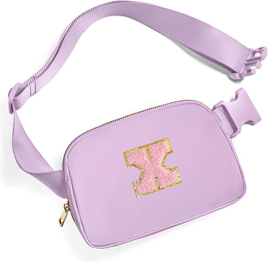 Gitus Initial Belt Bag Fanny Pack Crossbody Bag for Girls Birthday Gifts Age 8-10 Teen Girl Gifts Trend Stuff Personalized Letter Gifts for Daughter Sister (Lavender-X)