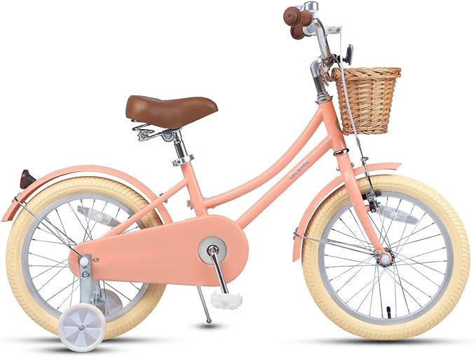 Glerc Little Molly 12-20 Inch Kids Retro Cruiser Bike for 2-13 Year Old with Wicker Basket & Training Wheels/Kickstand, Multiple Colors