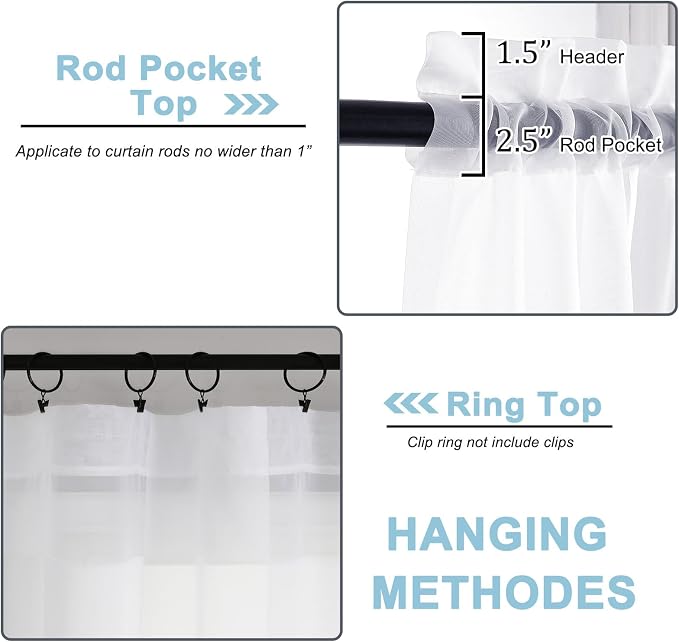 OWENIE White Sheer Curtains 84 inches Long 2 Panels Set, Sheer White Curtains for Living Room/Bedroom, Rod Pocket Voile Sheer Panel Drapes, 2pcs, Each 42" Width x 84" Long