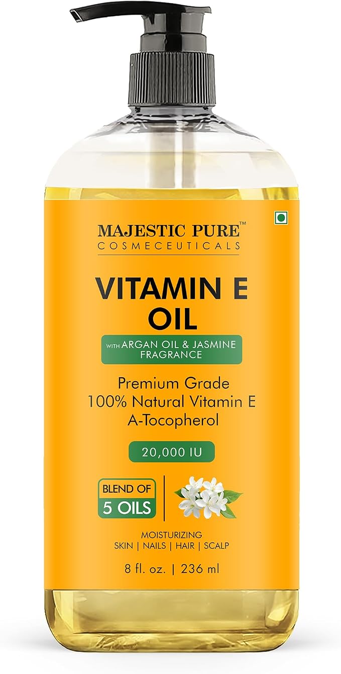 Majestic Pure Oil - 100% Pure and Natural- Cold Pressed & Hexane Free Natural Hair Growth Oil for Eyelashes, Eyebrows, Skin, Body, Face, Nails & Scalp - Vitamin E Oil with Argan Oil 8 Fl Oz