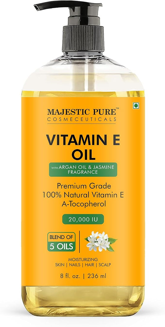 Majestic Pure Oil - 100% Pure and Natural- Cold Pressed & Hexane Free Natural Hair Growth Oil for Eyelashes, Eyebrows, Skin, Body, Face, Nails & Scalp - Vitamin E Oil with Argan Oil 8 Fl Oz