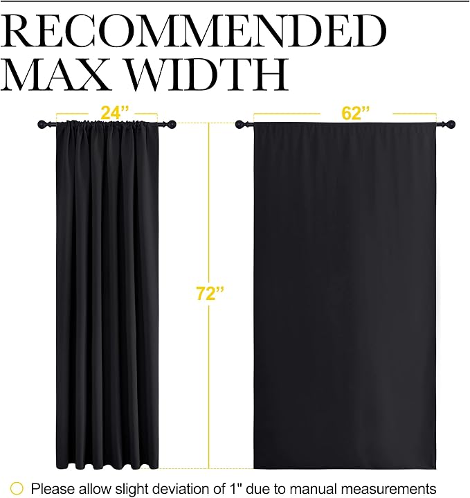 NICETOWN Black Blackout Curtain Blinds - Solid Thermal Insulated Window Treatment Blackout Drapes for Bedroom (2 Panels, 62 inches Wide by 72 inches Long)