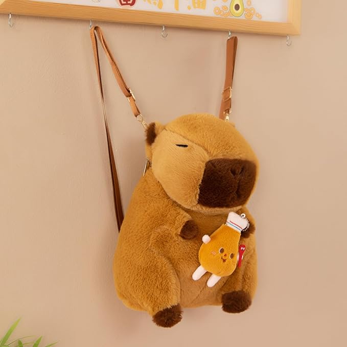Capybara Bow Bowknot Orange Flower Lollipop Cute Plush Backpack Kawaii Cartoon Design for Women Ita Bag (Chicken leg)