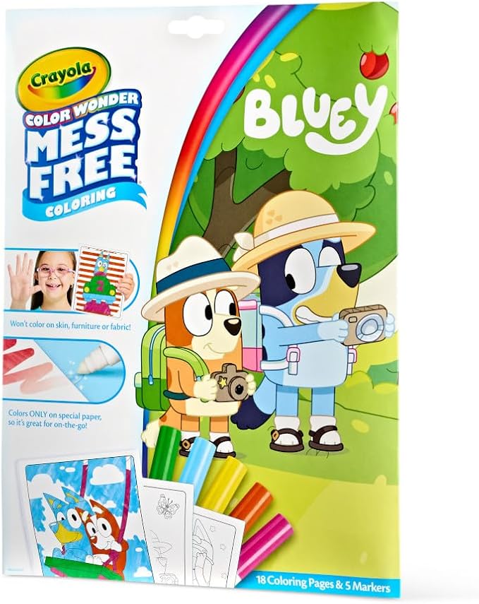 Crayola Bluey Color Wonder Coloring Set, 18 Mess Free Toddler Coloring Pages & 5 Markers, Bluey Activity Set for Kids, Gift for Toddlers, Ages 3+
