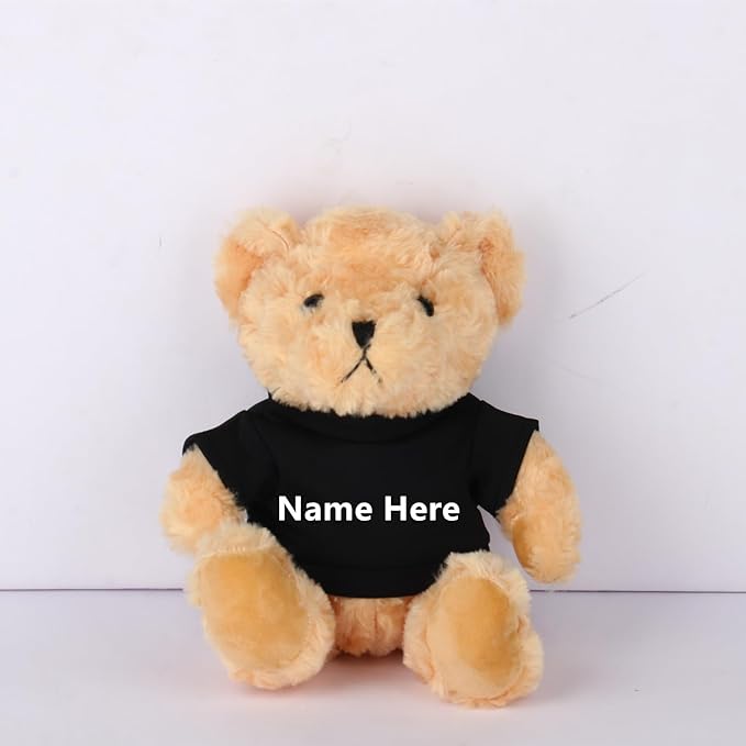 Personalized Custom Name Bear Clothes Plush Doll Tee Shirt for 8-12 Inch (Black)