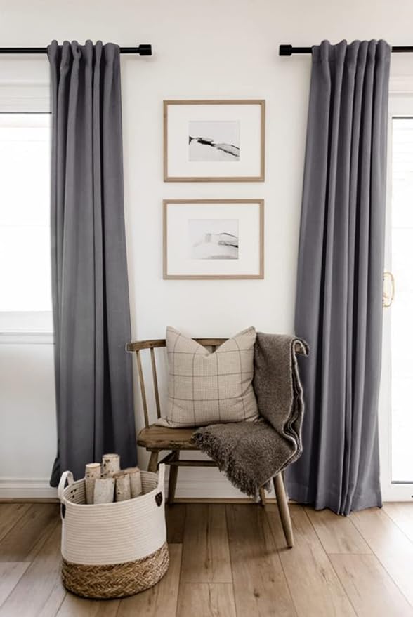 100% Blackout Shield Linen Blackout Curtains for Bedroom 102 Inches Long, Back Tab/Rod Pocket Living Room Drapes, Thermal Insulated Blackout Curtains 2 Panels Set, 50" W x 102" L, Darkgray