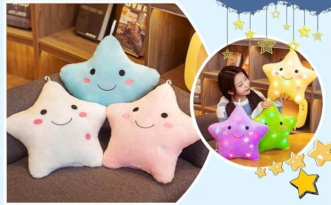 DearSun 13''Creative Twinkle Star Colorful Night Light Plush Pillows Light up Night Stuffed Toys Perfect for Birthday Christmas Holiday Valentines (Deep Pink)