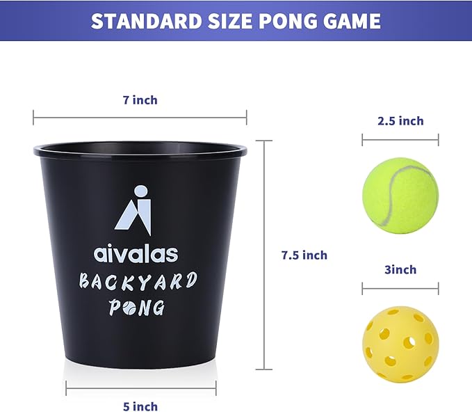 Aivalas Yard Pong Outdoor Games, Giant Yard Games Set with 12 Buckets and Balls for Adults and Family, Toss Game Throwing Games for Beach, Camping, Lawn and Backyard