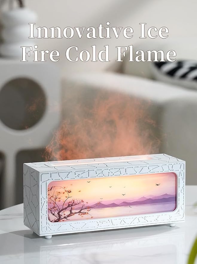Essential Oil Diffusers Ultrasonic Fireplace Flame Aromatherapy Diffuser, Auto Shut-Off, Timer Setting, 7 Colors LED Lights Changing for Home, Office, Spa 200ml (Wood Grain)