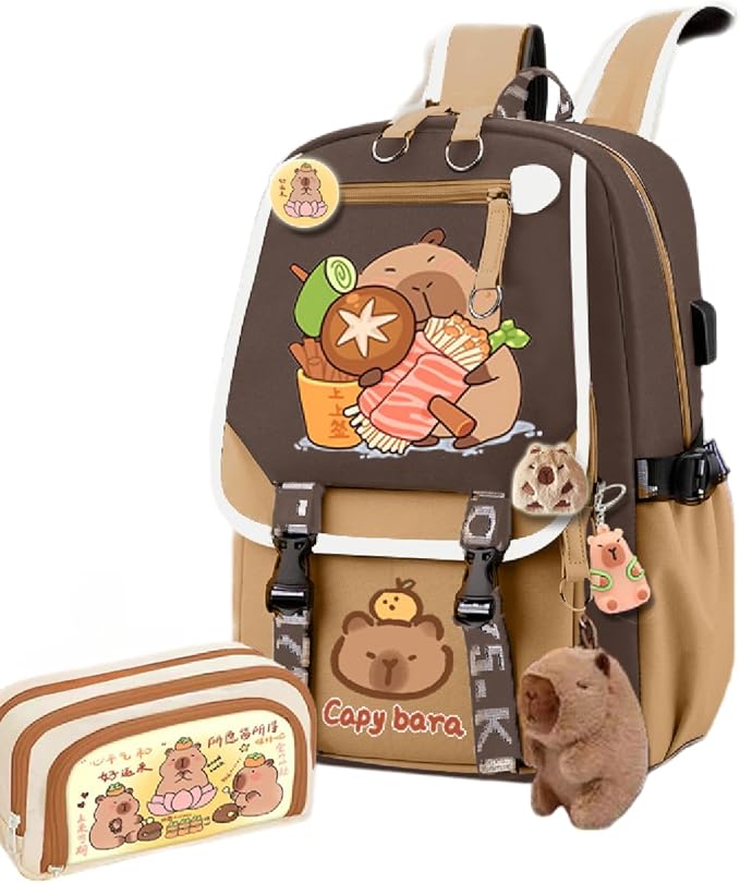 Kapibara Capybara Cartoon Backpack Gift Large Capacity Waterproof Kapibara stuff kawaii backpack with pins and Accessories (pattern 17)