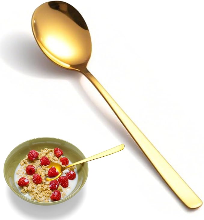 HANSGO 8PCS Gold Korean Soup Spoons – 8 Inch Stainless Steel Tablespoons with Long Handles for Home Kitchen & Restaurant – Durable, Rust-Resistant & Dishwasher Safe, Ideal for Soups, Cereal, Hot Cocoa