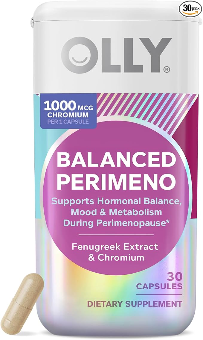 OLLY Balanced Perimeno Capsules, Supports Hormonal Balance, Mood & Metabolism During Perimenopause,* Fenugreek Extract, Chromium, 30 Day Supply - 30 Count