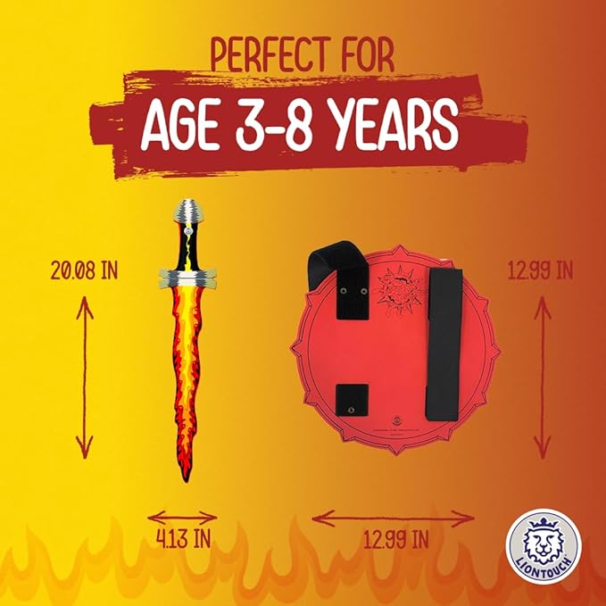 Liontouch - Fantasy Fire Flame Set | Foam Sword & Shield for Kids Age 3-8 Years | Medieval Pretend Play in Roaring Fire Style | Safe Toy Weapons & Battle Accessories for Boys’ Dress Up & Costumes