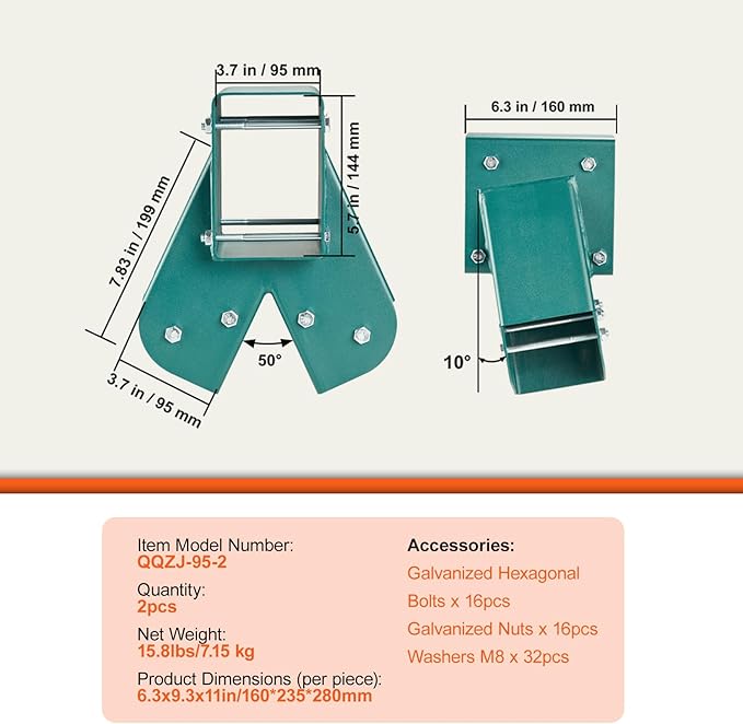 VEVOR A-Frame Middle Swing Set Brackets, Heavy Duty Carbon Steel Swing Set Hardware with Mounting Hardware, DIY Swing Set Bracket Swing Set Kit for 4x4 Legs & 4x6 Beam, Green (2 pc)