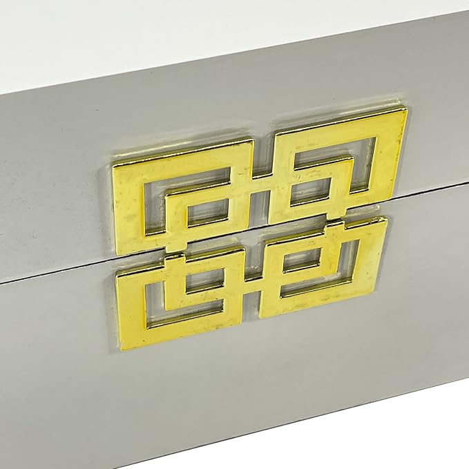 Galt International Large & Small Decorative Storage Box w/Hinged Lid - Classic Design Wood Decor Boxes with Geometric Opening Clasp - Home & Office Storage - Set of 2 (White + Gold)