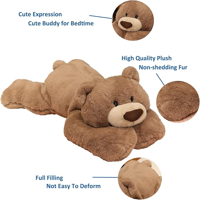Weighted Stuffed Animals, 3.3 lbs Weighted Bear Stuffed Animal Toy Brown Bear Plush Throw Pillow Gifts for Boys Girls, 19.6 inch