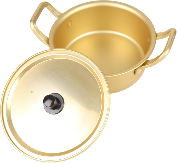 SUNGOOYUE Yellow Aluminum Ramen Noodle Pot 20cm Korean Soup Pan Aluminum Alloy Fast Heating Double Handle for Pasta Soup and Noodles on Open Flame or Ceramic Stove (#1)
