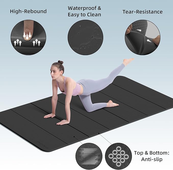 PAIDU Foldable Yoga Mat thick- 2/5" (10MM) TPE Non-Slip Design, Quick Fold，Easy Storage, 75x40 Extra Long/Wide for Indoor Yoga, Pilates and Outdoor Travel Workouts