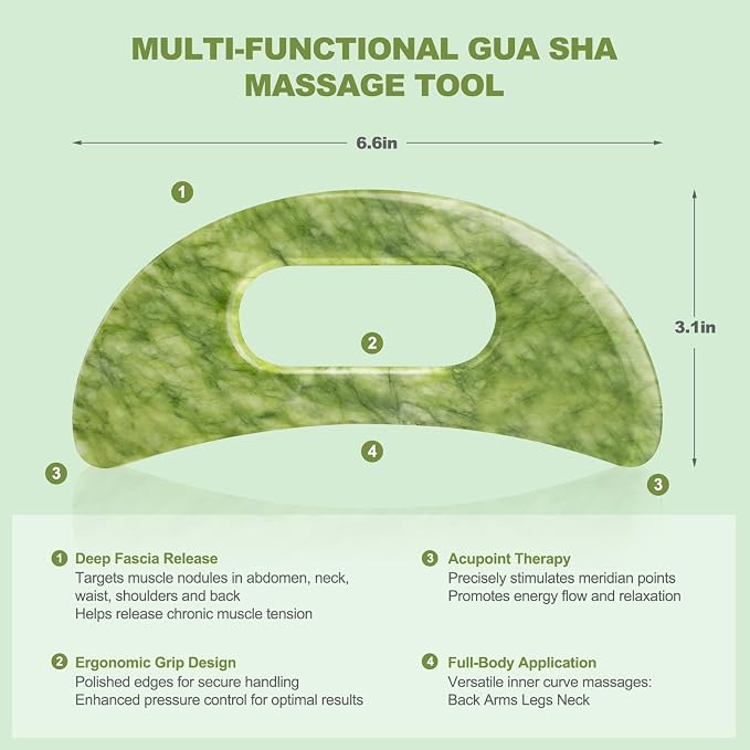3 PCS Jade Stone Gua Sha Set Face Massager, Body Gua Sha Tool, Jade Gua Sha Facial Tools, Large Guasha Tool For Body, Face, Anti Cellulite, Lymphatic Drainage, Muscle Scraper, Valentine's Day Gifts