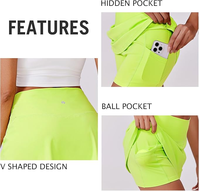 PINSPARK 14" Womens Tennis Skirt High Waisted Golf Skort with 2 Pockets | Built-in Shorts, A Line, Tummy Control, Stretchy, Casual, Mini, Workout, Pickleball, Running, Skort for Woman