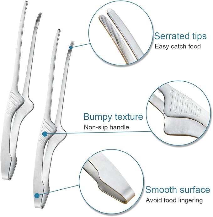 Stainless Steel Grill Tongs, 2-Pack Non-Slip Serrated for BBQ & Camping | 2-pack stainless steel grill tongs, non-slip serrated tips, self-standing BBQ, salad, camping, oven, easy & convenient use