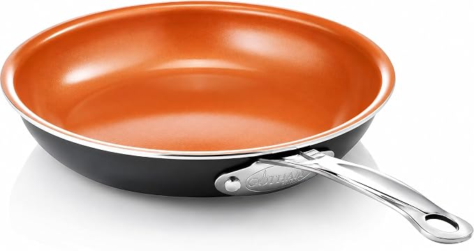 Gotham Steel 9.5 Inch Copper Non Stick Frying Pans Skillet | Ceramic Non Toxic Coating Made Without PFOA/PTFE/PFOS, Lightweight, Stay Cool Handle, Oven and Dishwasher Safe
