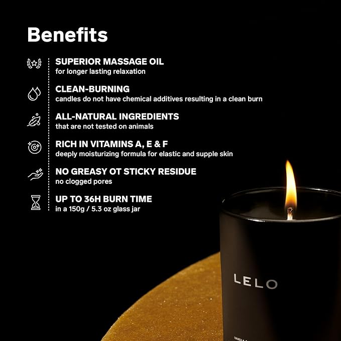 LELO Flickering Touch Massage Candle, Melts into Massage Oil, Scented Candle Body Massage Oil, Luxury Skin Treatment, Vanilla & Creme de Cacao Scent