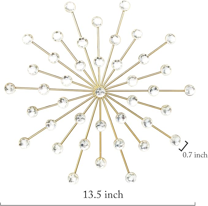 ZEXUIRU 3 Set Gold Starburst Wall Art for Home Decor Metal Bling Crystal Rhinestones Sunburst Wall Decor Sparkling Rhinestone Art Accent Gold - 13in