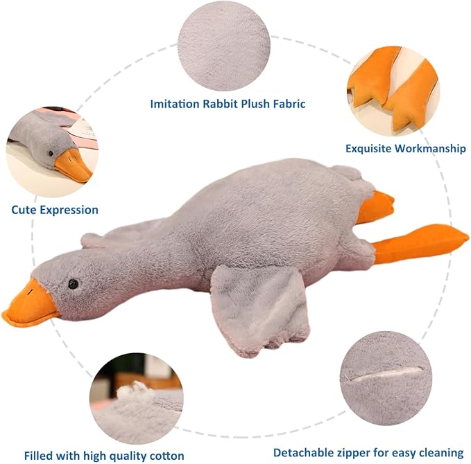 Swan Stuffed Animal, 74.8" 4.85 lbs Swan Plush Toy Large Goose Stuffed Animal Plush Pillow Grey Big Duck Stuffed Animals Plush Toy Gifts for Kids, Bed Sleeping