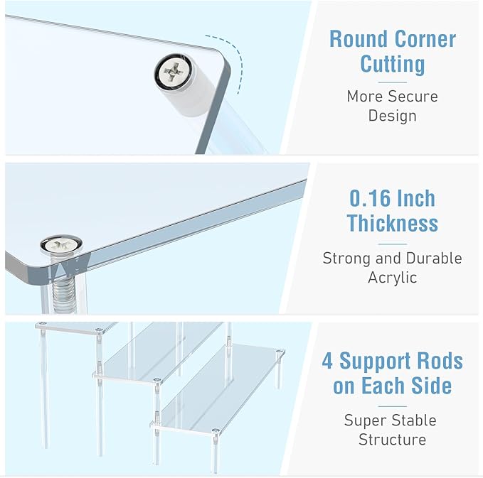 Acrylic 3 Tier Perfume Organizer Display, Cupcake Stand Holder, Large Shelf Risers for Figures, Dessert Shelves for Party, Riser Stand for Decoration and Organizer, Clear