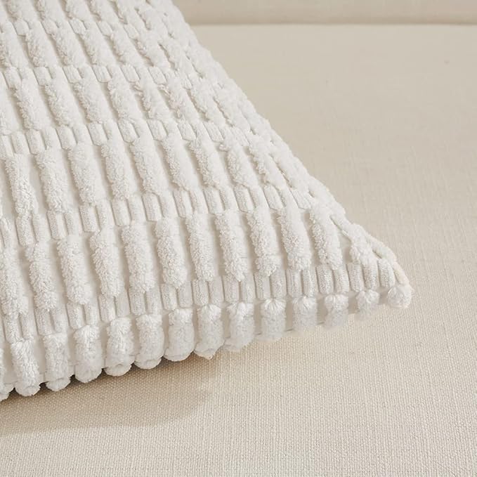 Fancy Homi 4 Packs Decorative Throw Pillow Covers for Living Room Couch Bed, Modern Farmhouse Boho Home Décor Accent Cushion Case, 20" x 20", White