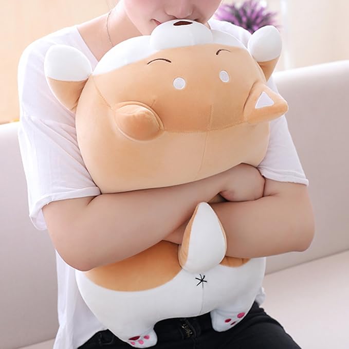 Shiba Inu Dog Plush Pillow, Cute Corgi Akita Stuffed Animals Doll Toy Gifts for Valentine's Gift, Christmas,Sofa Chair, Brown Blink, 22.8"