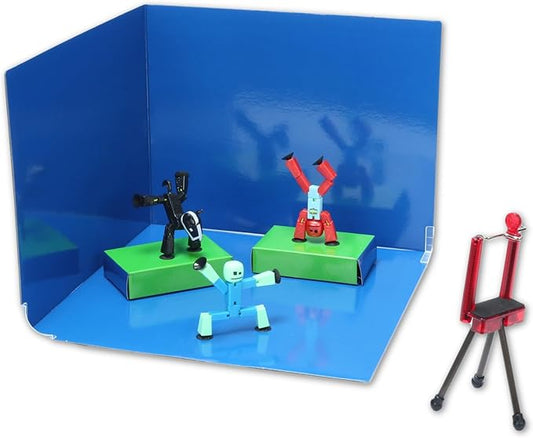 STIKBOT Zing Zanimation What The Bot Special Action Figures and Animation Set, Includes 3, 1 Mobile Phone Tripod and 2-in-1 Stage, Stop Motion Animation, Great for Kids Ages 4 and Up