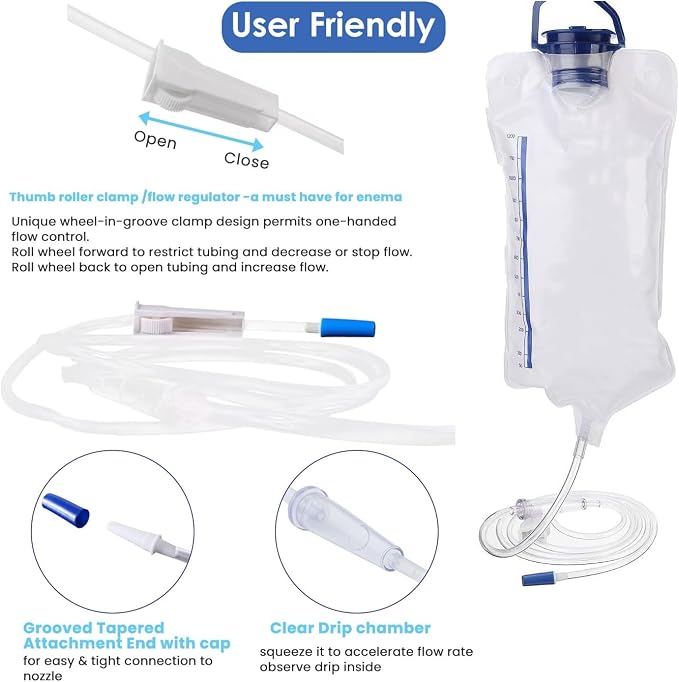 Enema Kit Anal Douche Bag 7Pcs Enema Nozzle Colon Intestinal Tube for Water Organic Coffee Colon Cleansing, Enema Bag Cleaning Kit Enema Tips Anal Anus Cleaner Rinser Irrigator