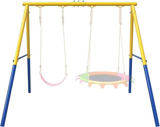 Heavy-Duty Steel Swing Stand for Outdoor, 500lb Capacity Universal Swing Frame, Adult-Rated Anti-Tip Design for Porch/Backyard, Easy Tool-Free Assembly, Yellow(Swing Stand Only)