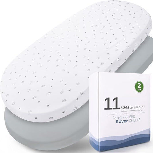 Bassinet Sheets 15" x 30", Fit for Fisher Price Soothing Motions, Rock with Me, Soothing View, Luminate, Dream On Me Lacy, Regalo Baby Basics(Small) Bassinet, Ultra Soft, Grey & White Star